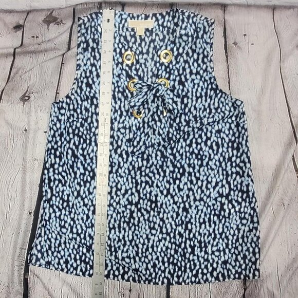 Michael by Micheal Kors Medium Blue and white sleeveless blouse with tie - Picture 7 of 8